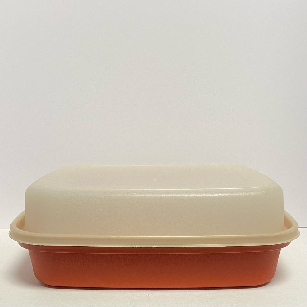 Vintage Tupperware Season-Serve Marinating Container. Burnt Orange and Opaque.